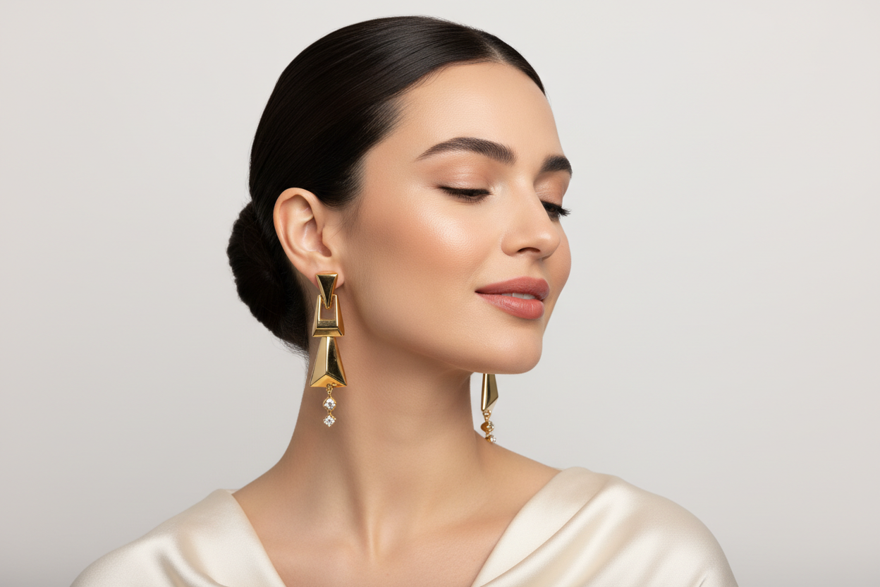 mujer modelo con pendientes de oro 
